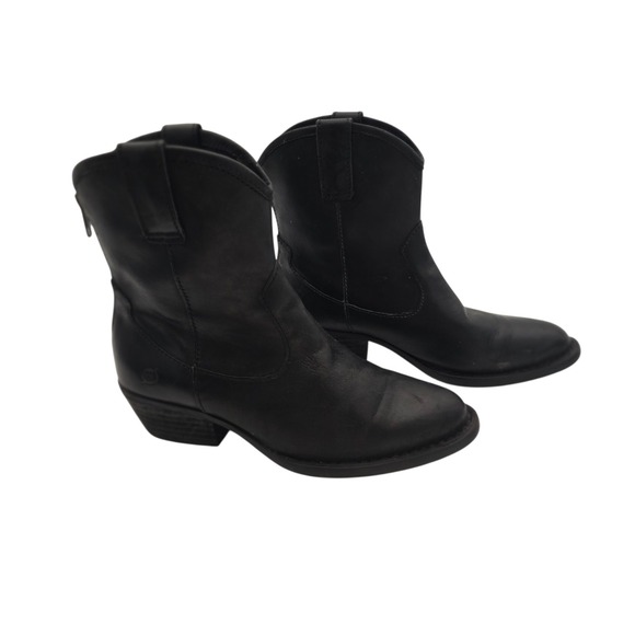 Born‎ Black Leather Ankle Cowboy Boots Women's M Zip Back Western Ranchcore Moto - Picture 3 of 12